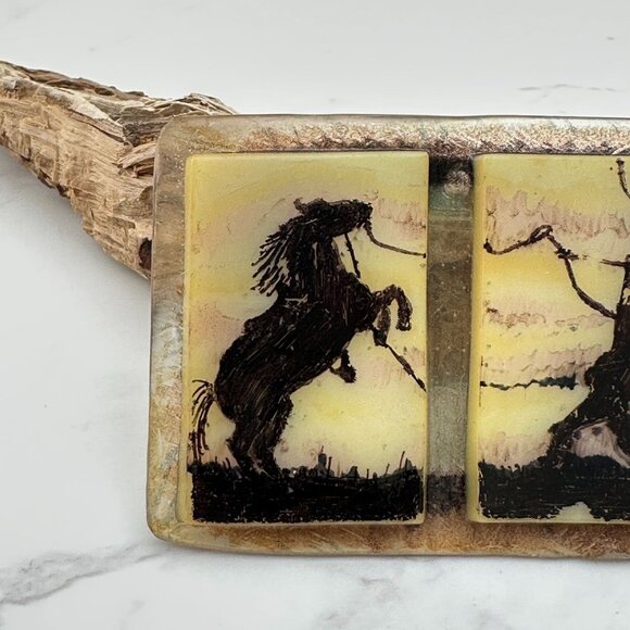 Vintage Early Plastic Horse & Cowboy Brooch With Silhouette Design - Picture 5 of 6